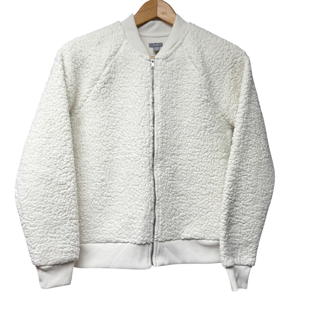 Aeropostale Aerie Size Small Sherpa Fleece Bomber Off White Jacket Full Zip Soft